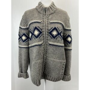Filippo Novelli Knit Cardigan Sweater Sz L GUC Chunky Gray Full Zip made Italy